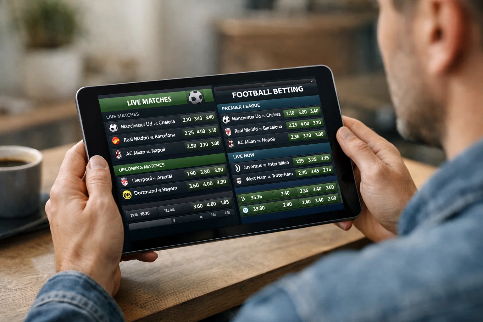Persona che confronta diverse app di scommesse su tablet