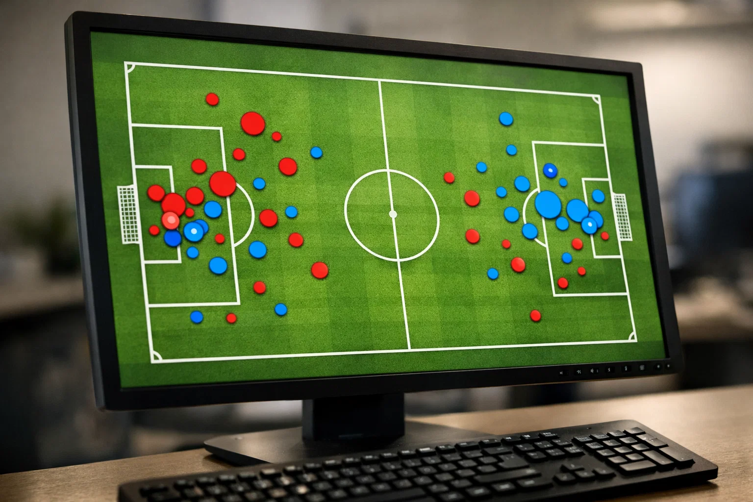 Schermo di computer con mappa dei tiri e visualizzazione xG