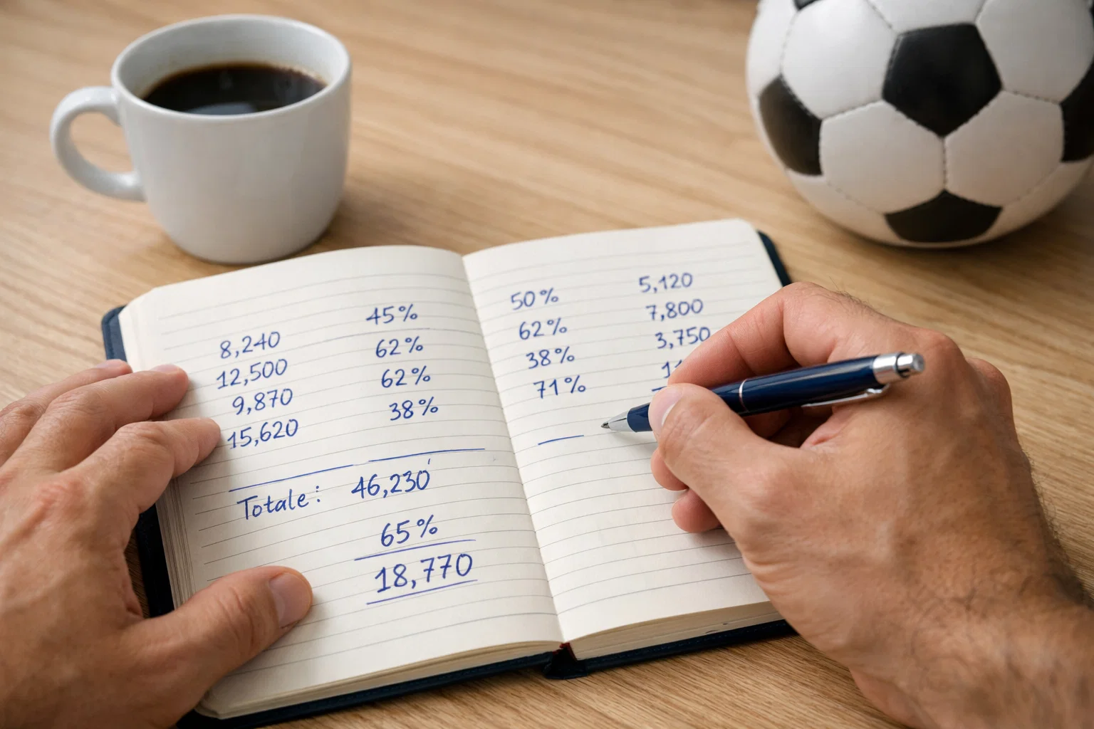 Persona che analizza dati su gol segnati e subiti in un quaderno