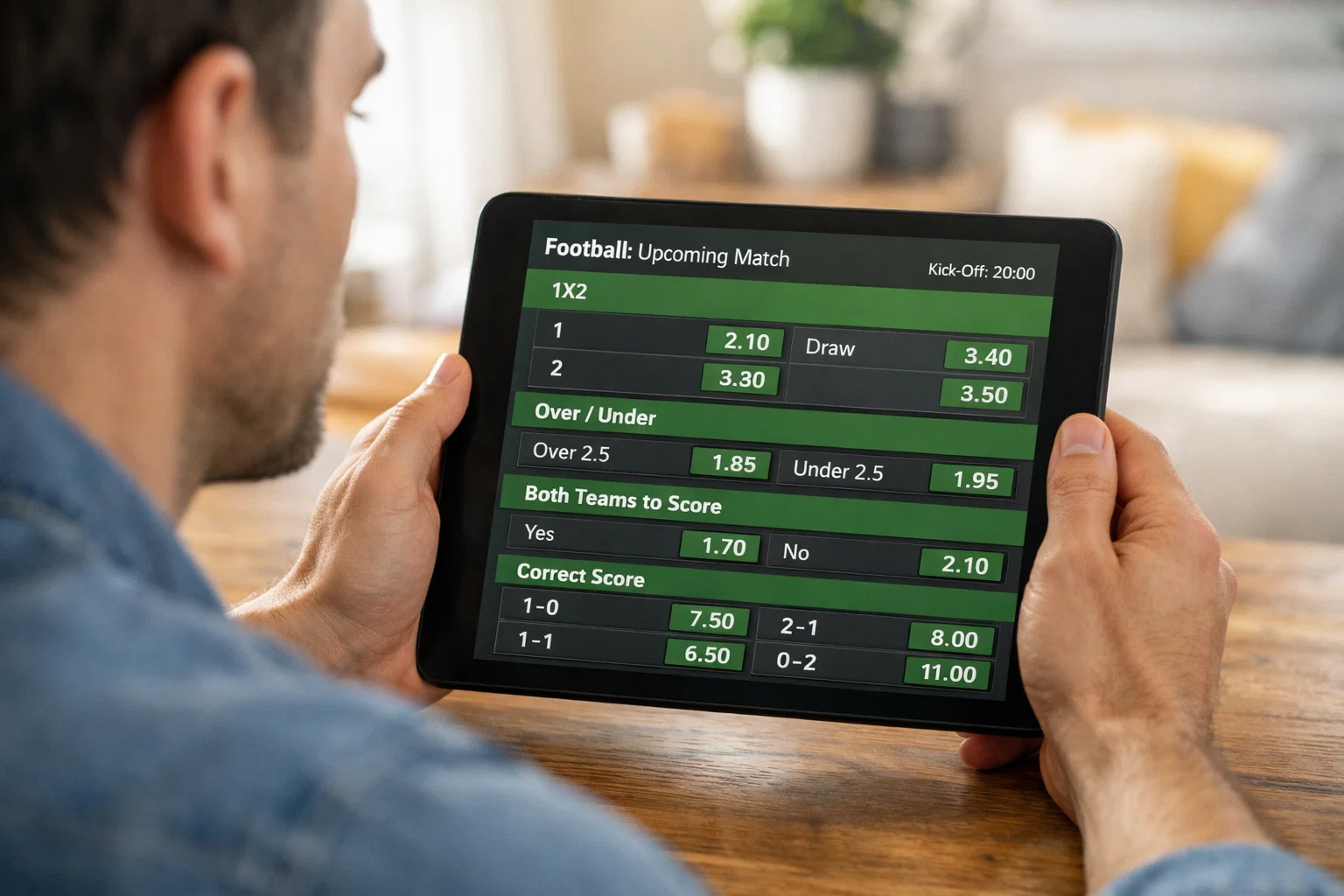 Persona che analizza quote e mercati di scommesse su tablet