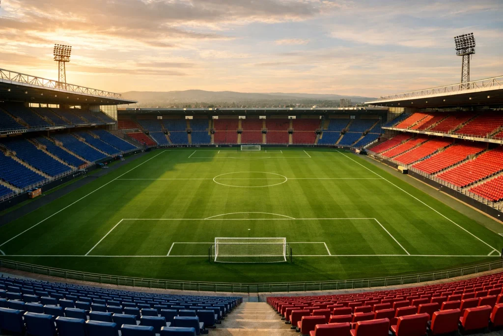 Stadio di calcio italiano con campo in erba verde e tribune