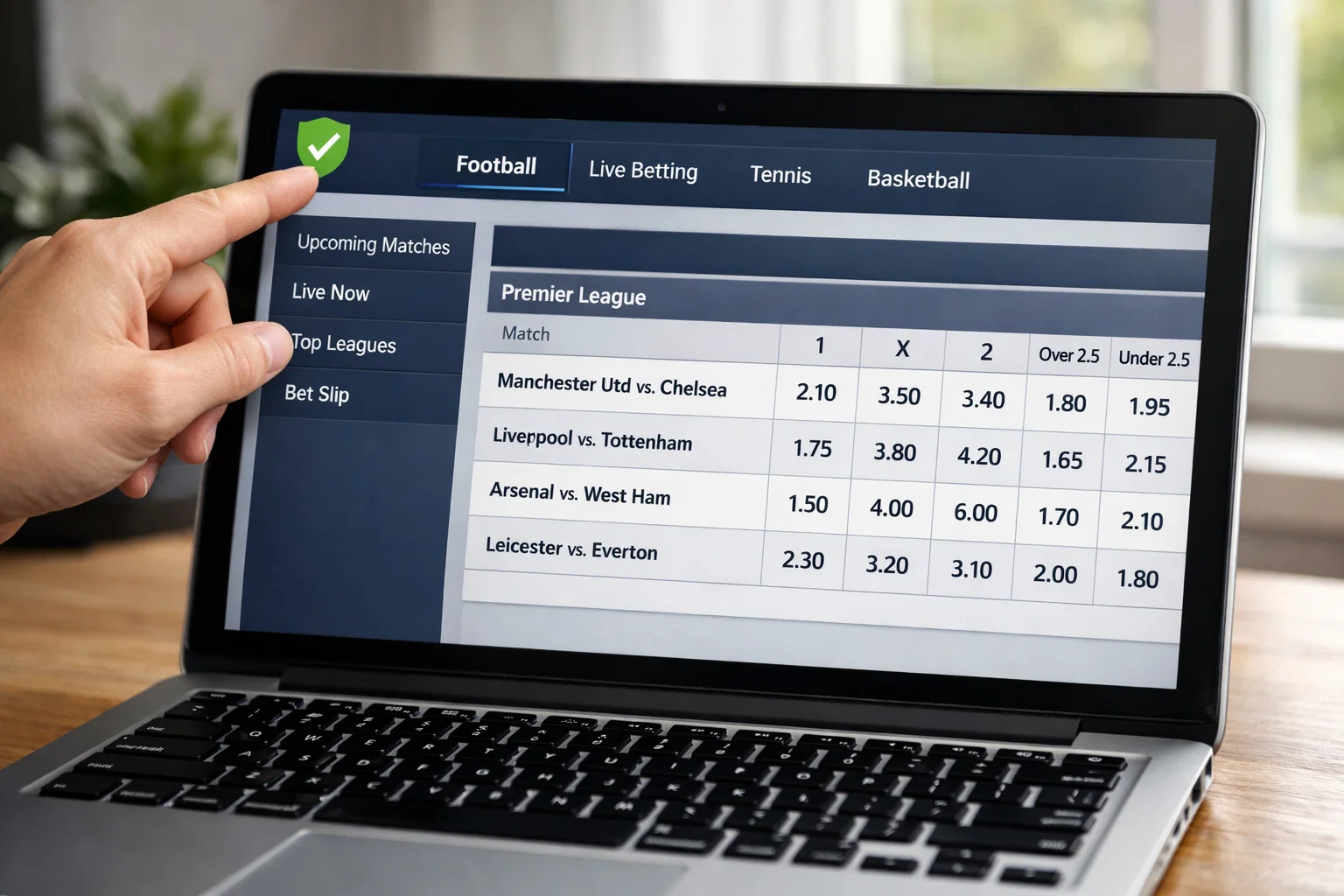 Schermo di computer con sito di scommesse e indicatore di verifica