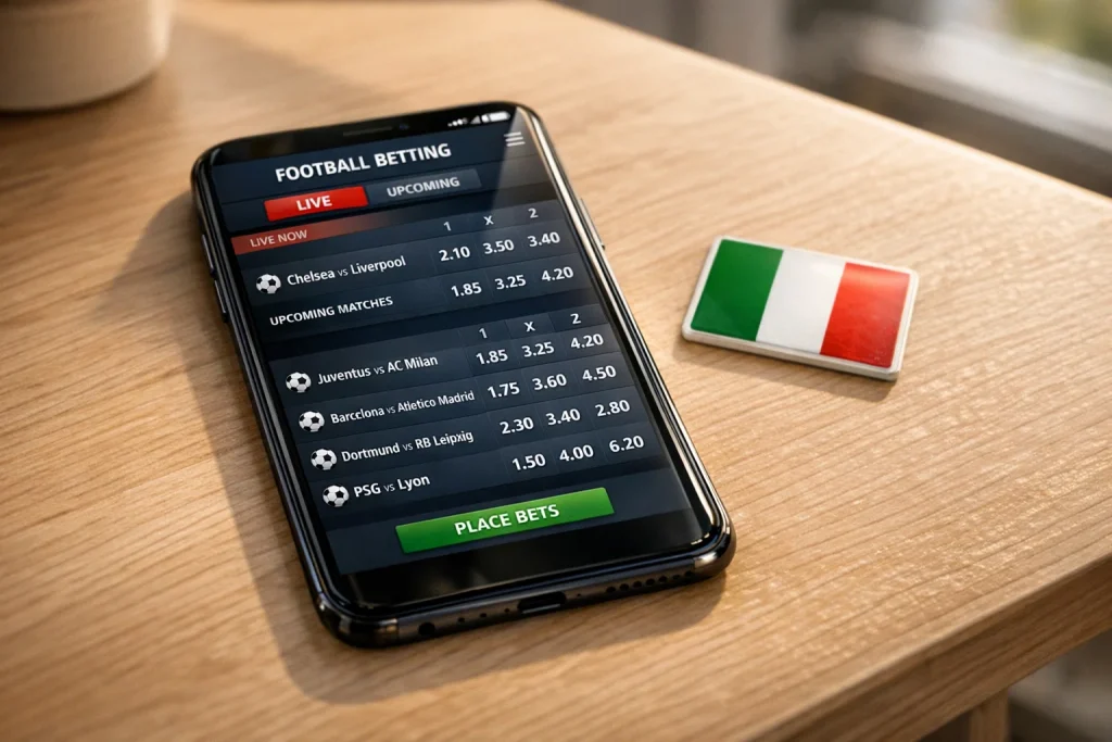 Smartphone con app di scommesse e logo ADM su scrivania