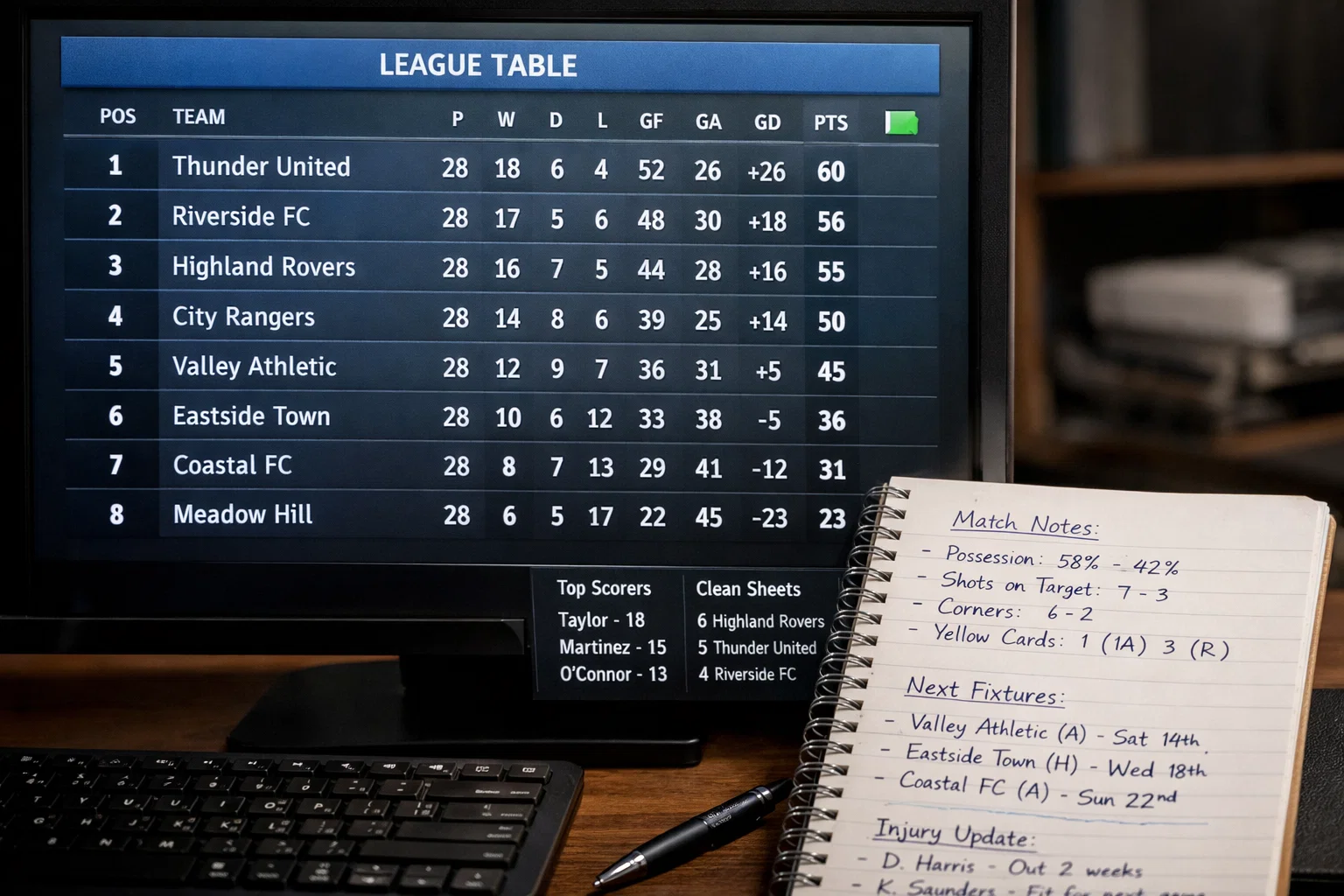 Schermo con statistiche e classifiche del campionato di calcio italiano