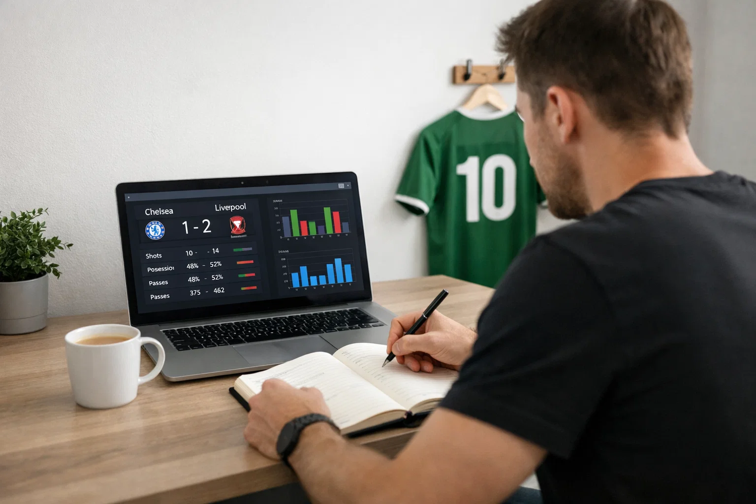 Tipster professionista analizza dati delle partite di calcio sul computer