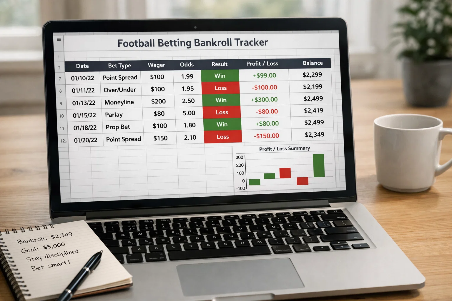 Schermo di computer con foglio di calcolo per monitoraggio scommesse