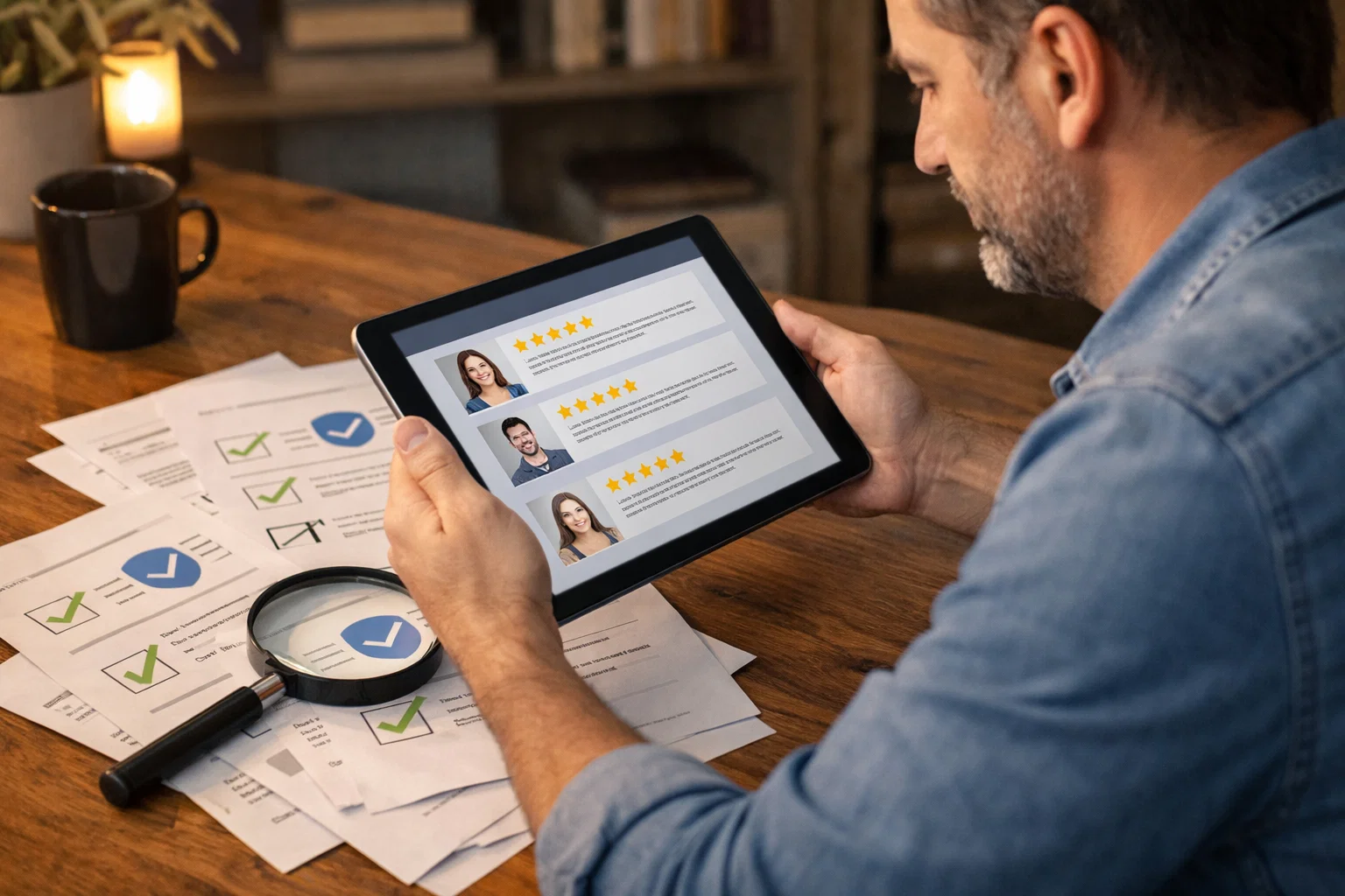 Persona verifica la trasparenza e le recensioni di un servizio di pronostici